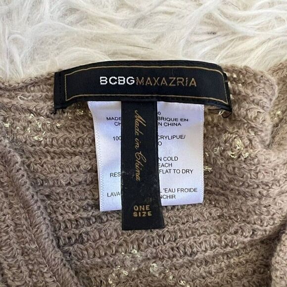 BCBGMaxAzria Asymmetrical Womens Brown Poncho Sweater Boho Chunky Knit Shawl OS - Picture 5 of 12